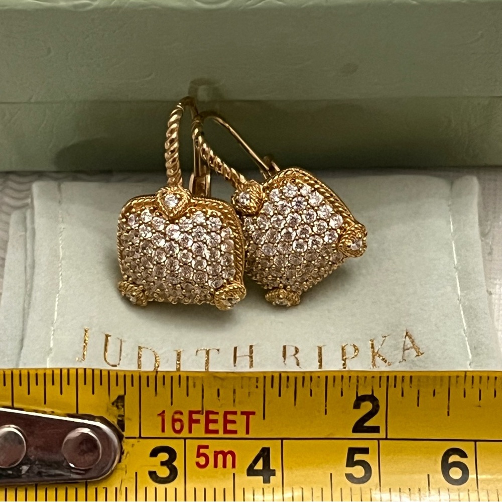 Judith Ripka Pave Diamonique Gold Clad Leverback Earrings Olivia - Picture 4 of 4